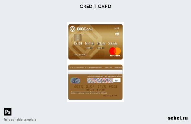 цифровая загрузка шаблона кредитной золотой карты Mastercard BICBank в Камбодже